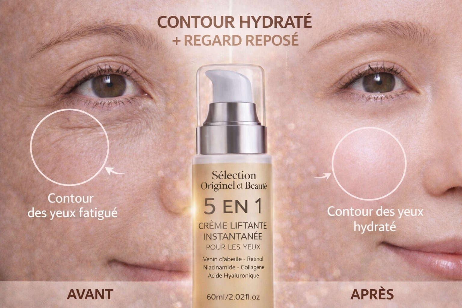 Crème contour des yeux anti-cernes avant apres regard reposé hydratation Originel Beauté
