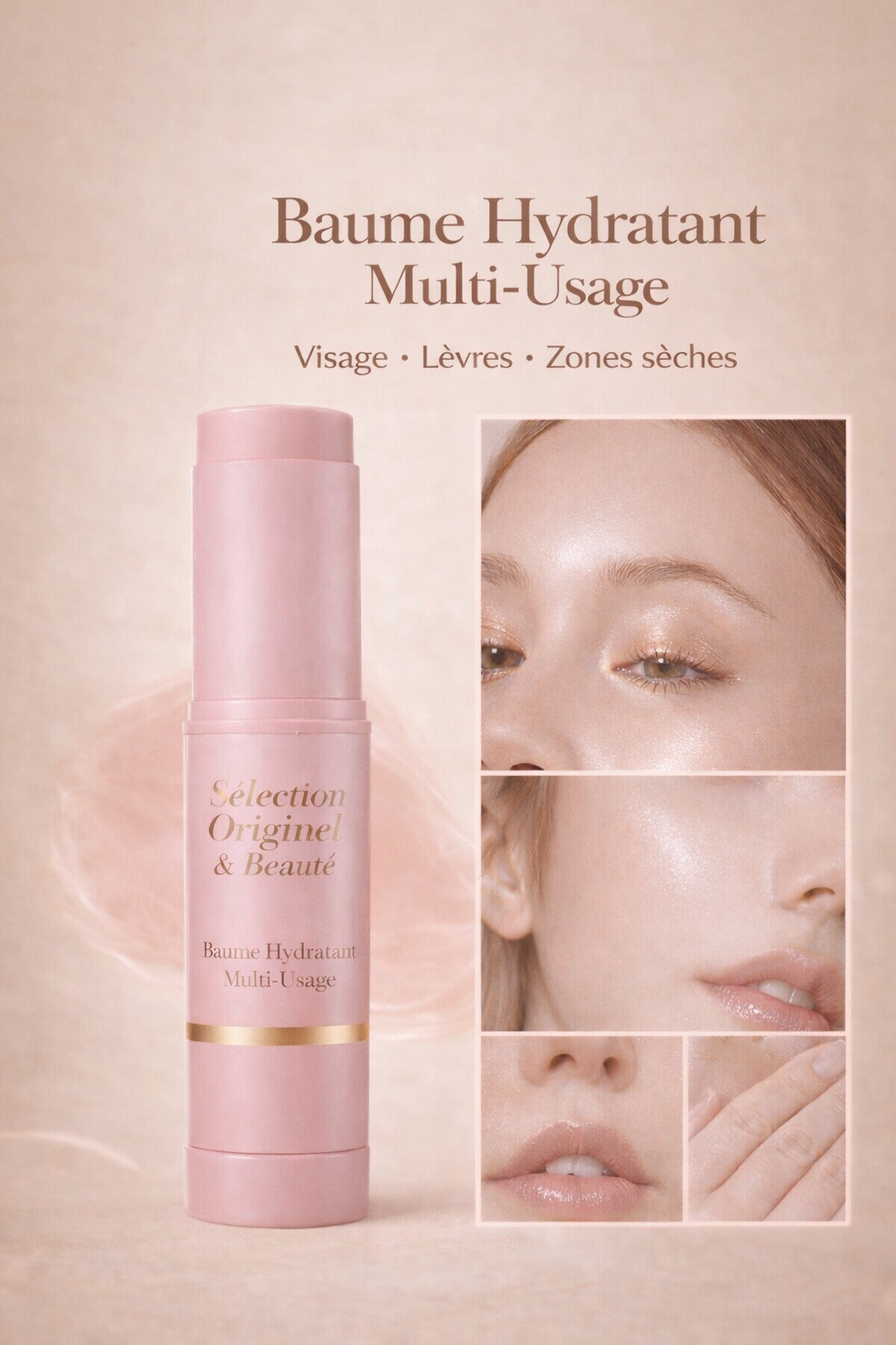 Baume multi usage stick hydratant lèvres visage éclat et hydratation peau Originel Beauté