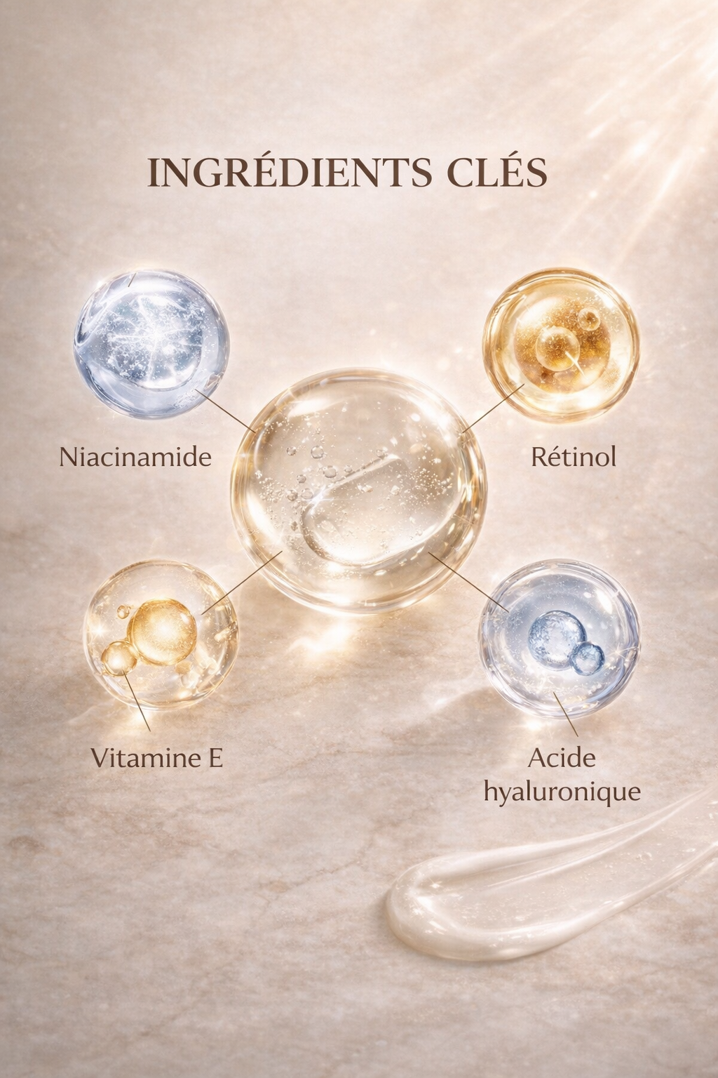 Crème contour des yeux anti-rides ingrédients clés
rétinol niacinamide acide hyaluronique