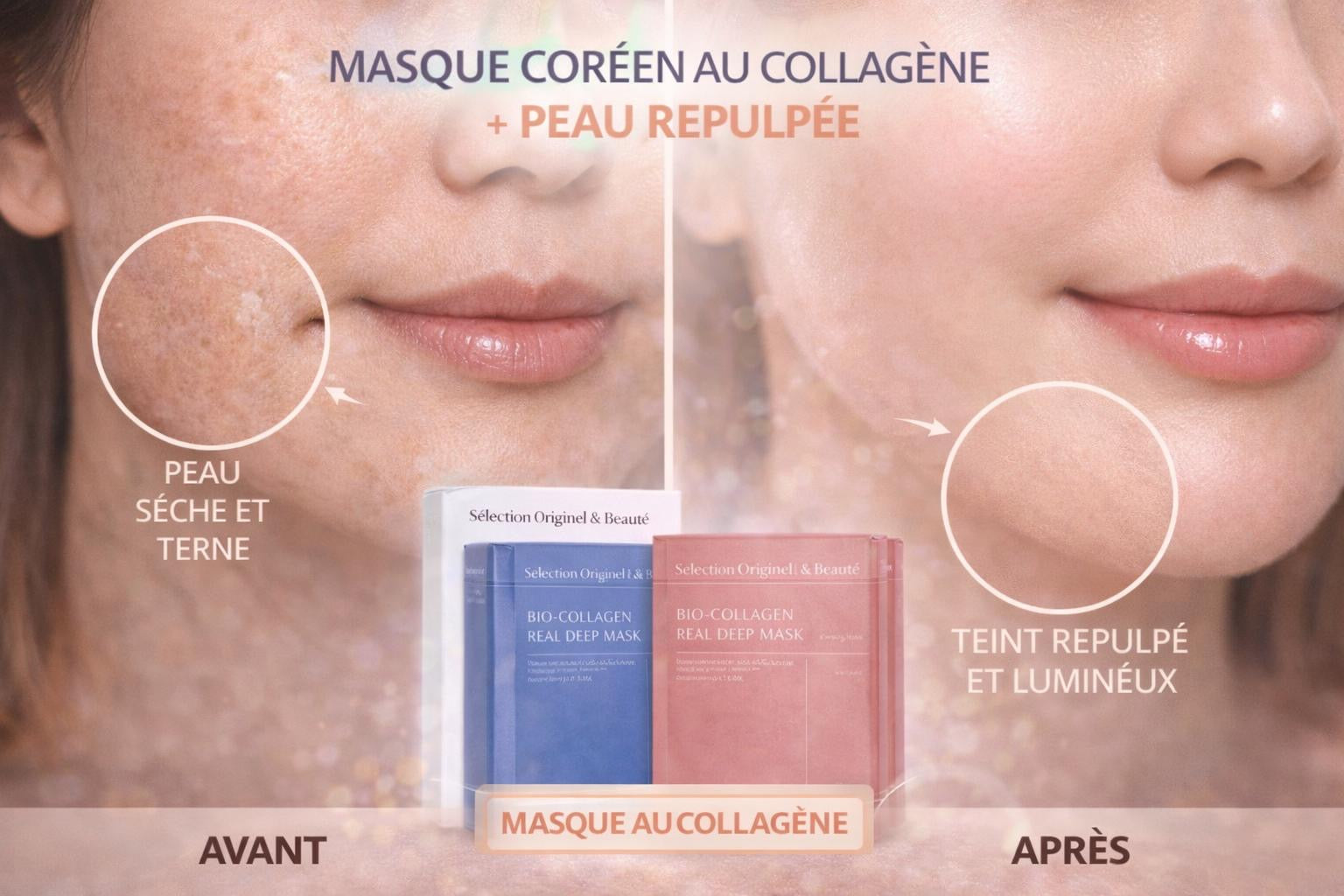 Masque coréen au collagène-pack de 10 masques - Originel & Beauté