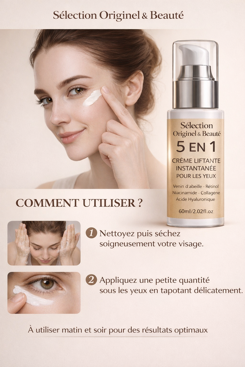 Comment utiliser crème contour des yeux anti-cernes soin regard hydratant Originel Beauté