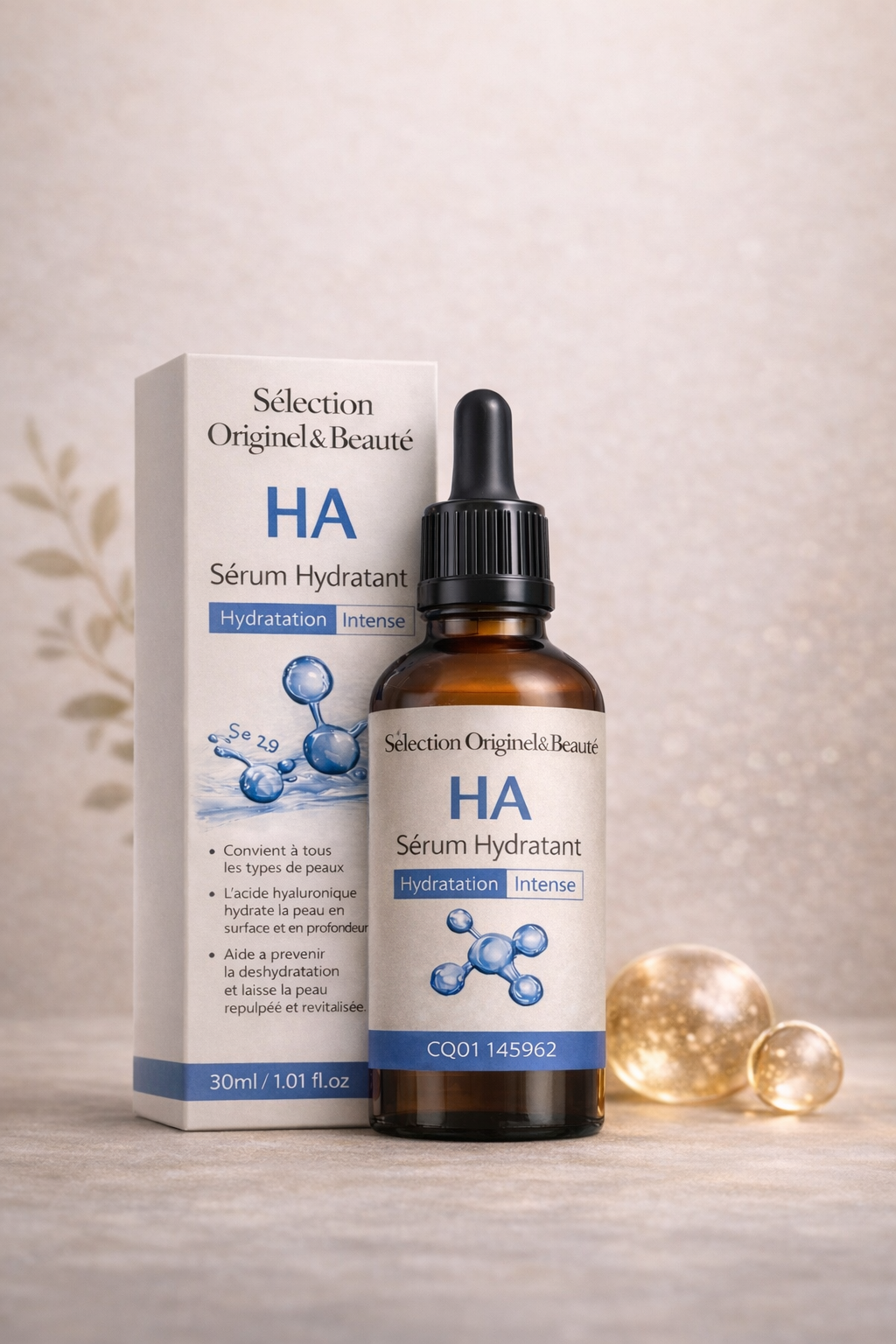 Sérum acide hyaluronique du trio anti-âge complet Originel & Beauté pour hydrater intensément et lisser les rides